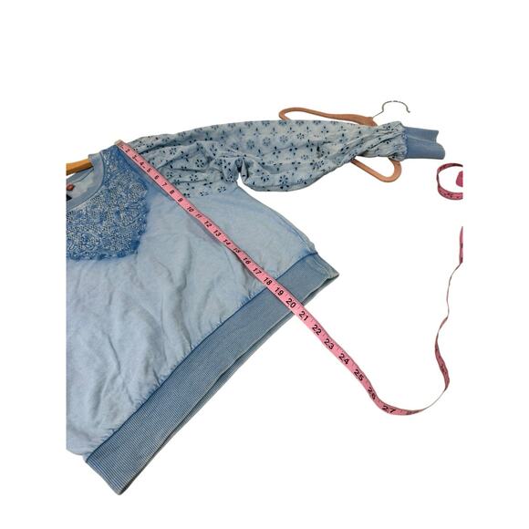 Anthropologie Pilcro Washed eyelet sweatshirt Blue Embroidery XS - Picture 7 of 8